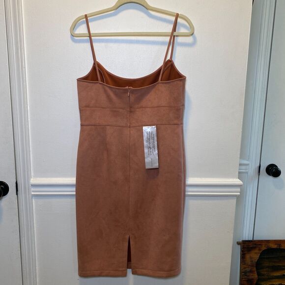 Feminine Bodycon Slip Dress BCBGMAXAZRIA Rust Faux Suede Spaghetti Strap NWT L - Picture 5 of 13